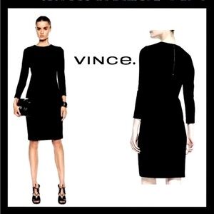 Vince Solid Boucle Sheath Black 3/4-sleeve Dress Size XS